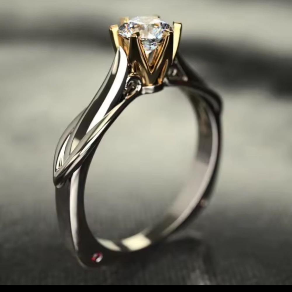 Neiman Marcus Two-Tone Gold and Sterling Silver Solitaire Ring with Moissanite